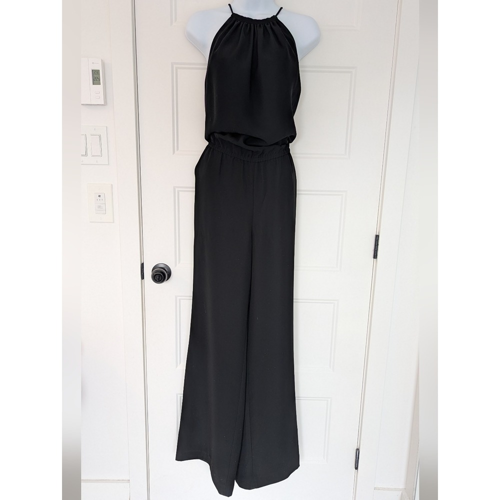 Cassis Womens Black Halter Neck Wide Leg Jumpsuit Size 6 Open Back Tie Pockets - Picture 2 of 14